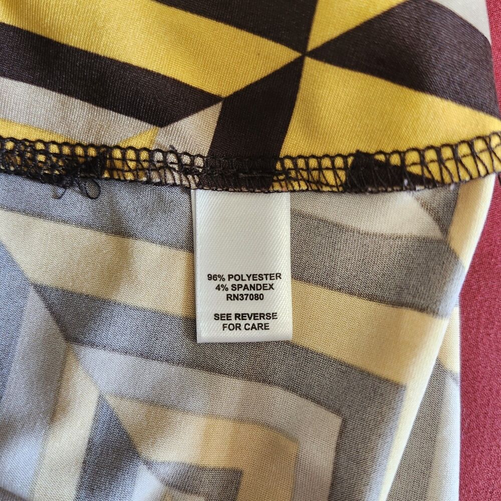 Cato 18/20W Geometric 70s Print Midi Skirt Yellow Black Pull On Stretch - Picture 7 of 8
